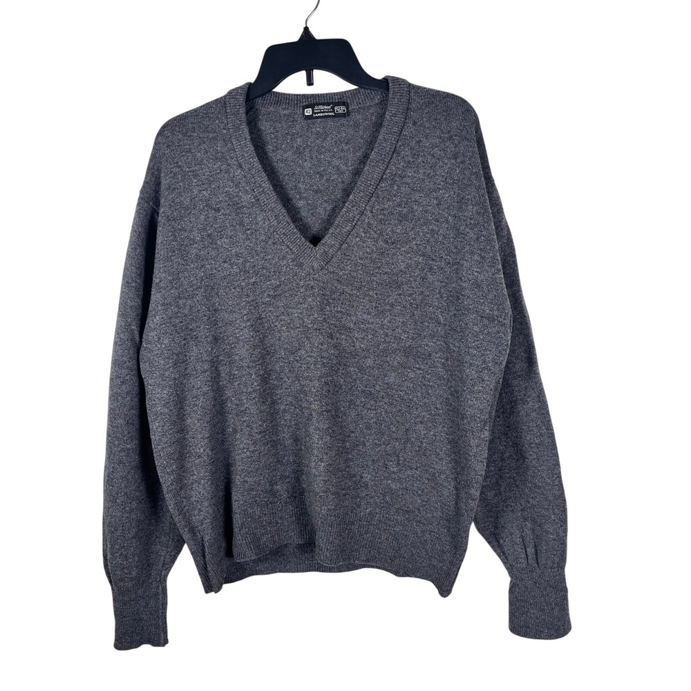 St Michael Mens V-Neck Sweater 100% Lambswool Grey Vintage LG Made in the UK